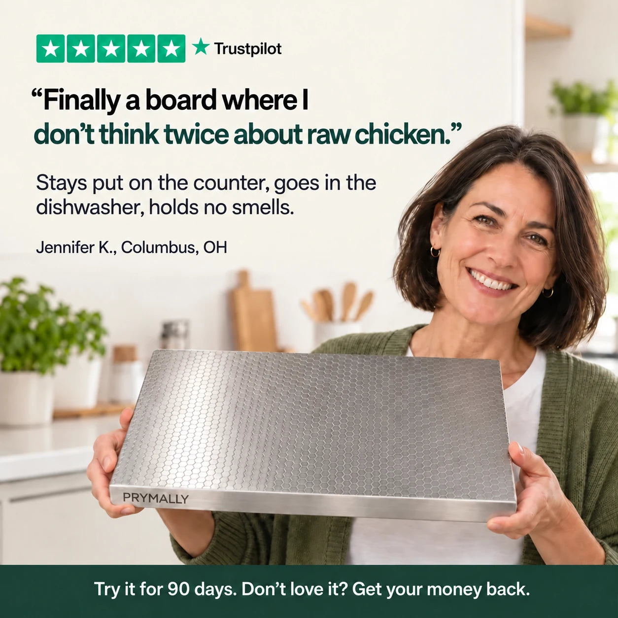 Customer holding the Prymally cutting board